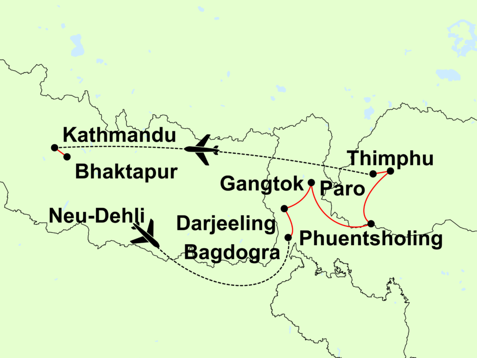 Karte, Indien-Bhutan-Nepal