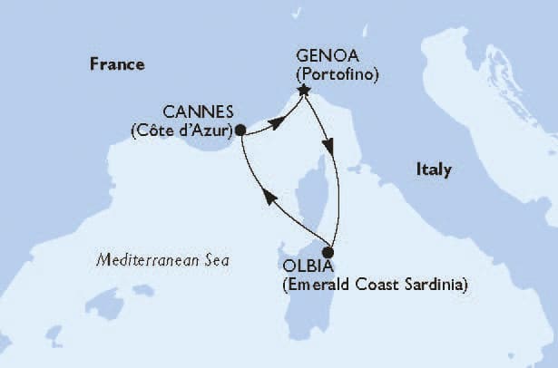 Minikreuzfahrt Sardinien Cote d'Azur, Karte
