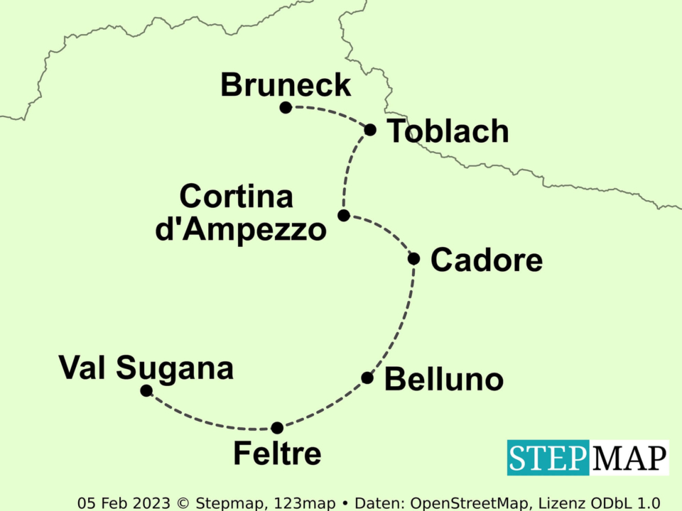Karte Radreise Dolomiten